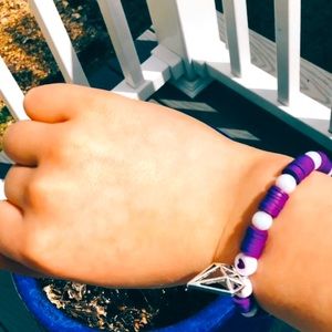 Diamond charm purple bracelet with faux pearls